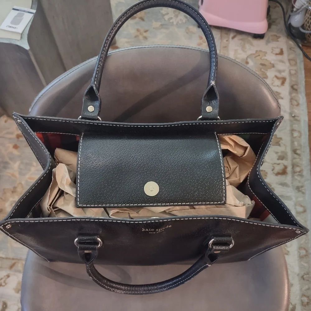 Vintage Kate Spade Black Leather Tote Handbag